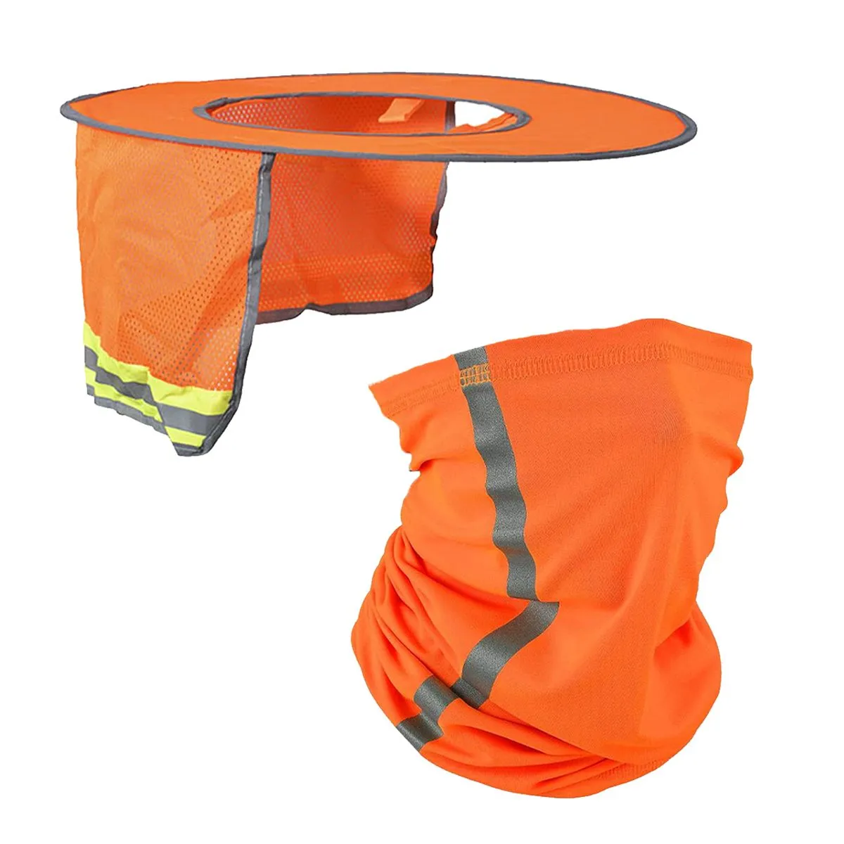 Sun Shade Neck Reflective Face Scarf Protection Shield Full Brim Mesh - Orange