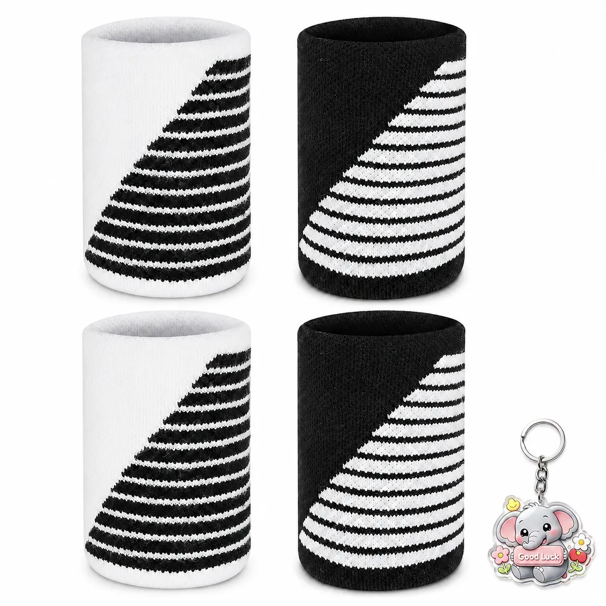 Diagonal Stripe Sports Wristbands for Cricket & Tennis - 4 Pack