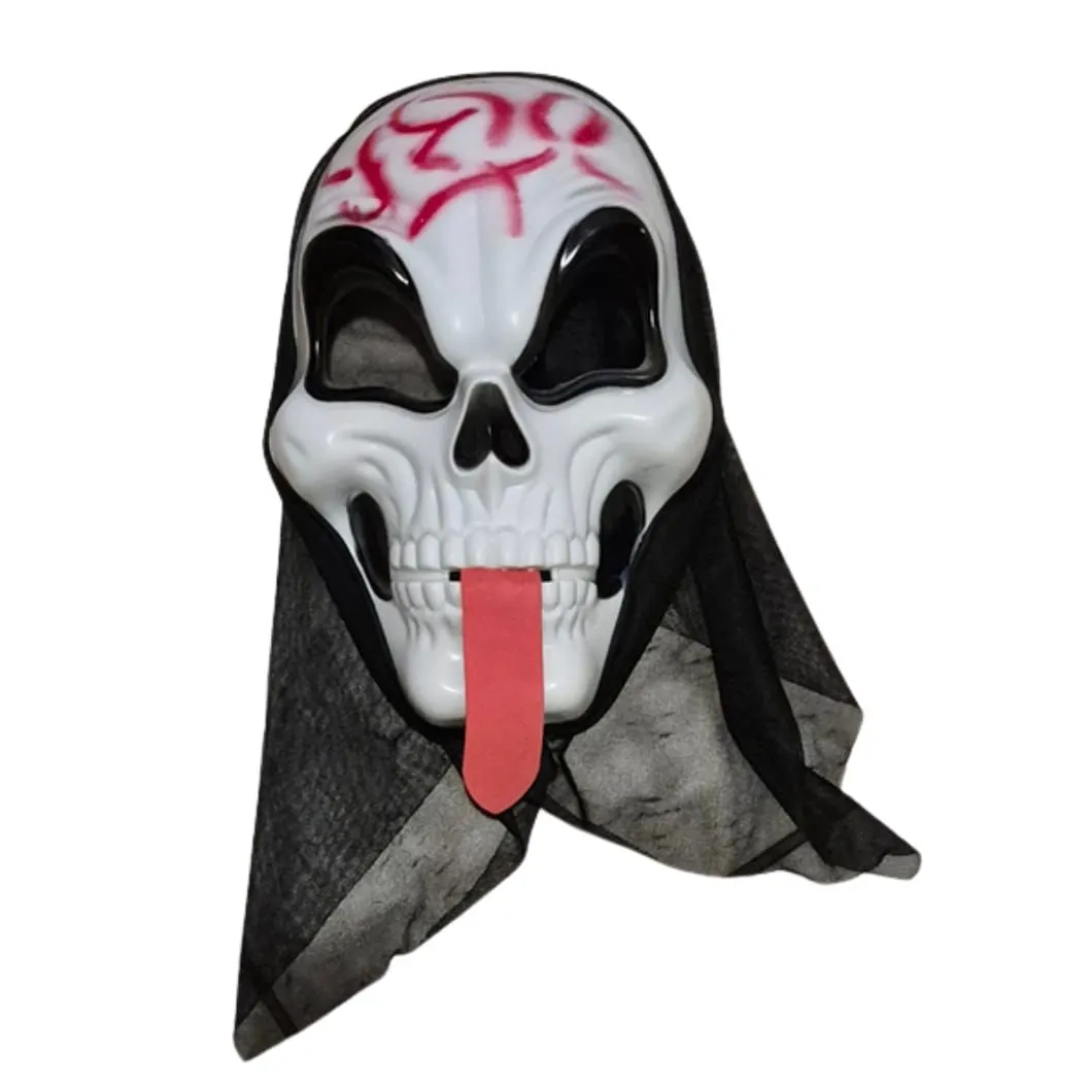 Ghost Skull Halloween Mask with Hood & Tongue Full Face Costume Mask