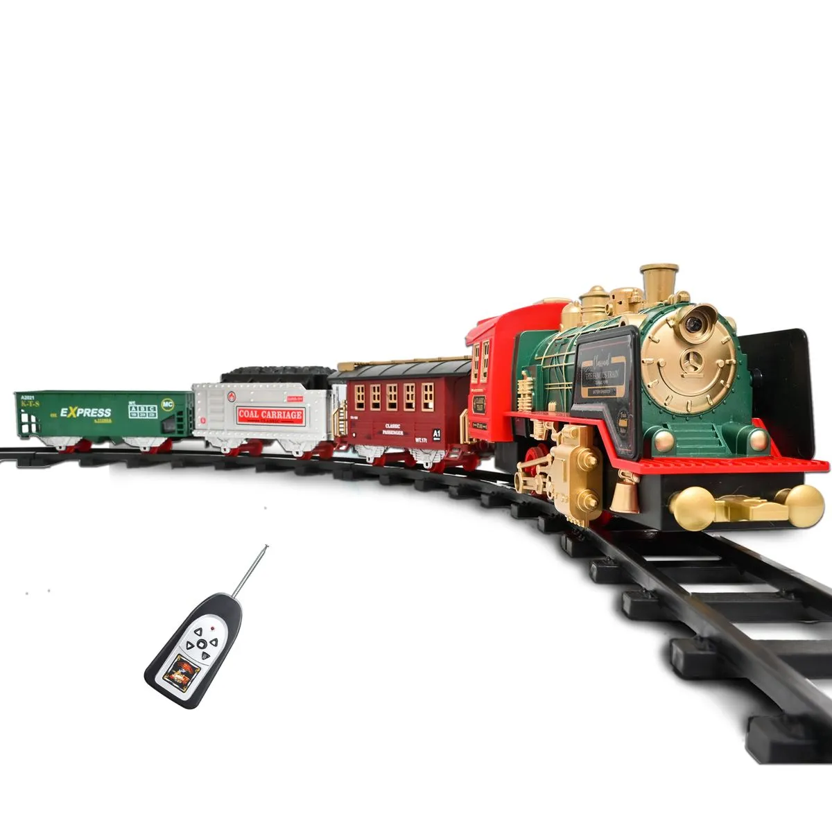 Remote Control Train Set Locomotive Rechargeable W/ Smoke, Lights, Sounds