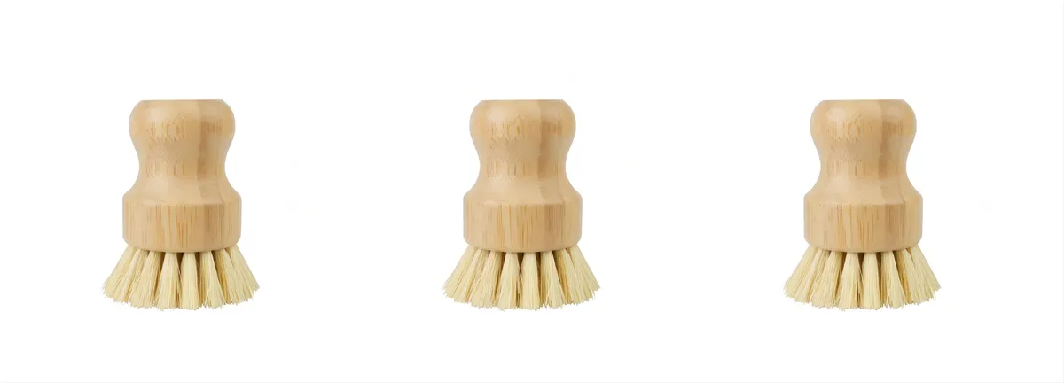 Bamboo Dish Brush 3 Pack, Natural Sisal Kitchen Scrubber for Pans and Sink