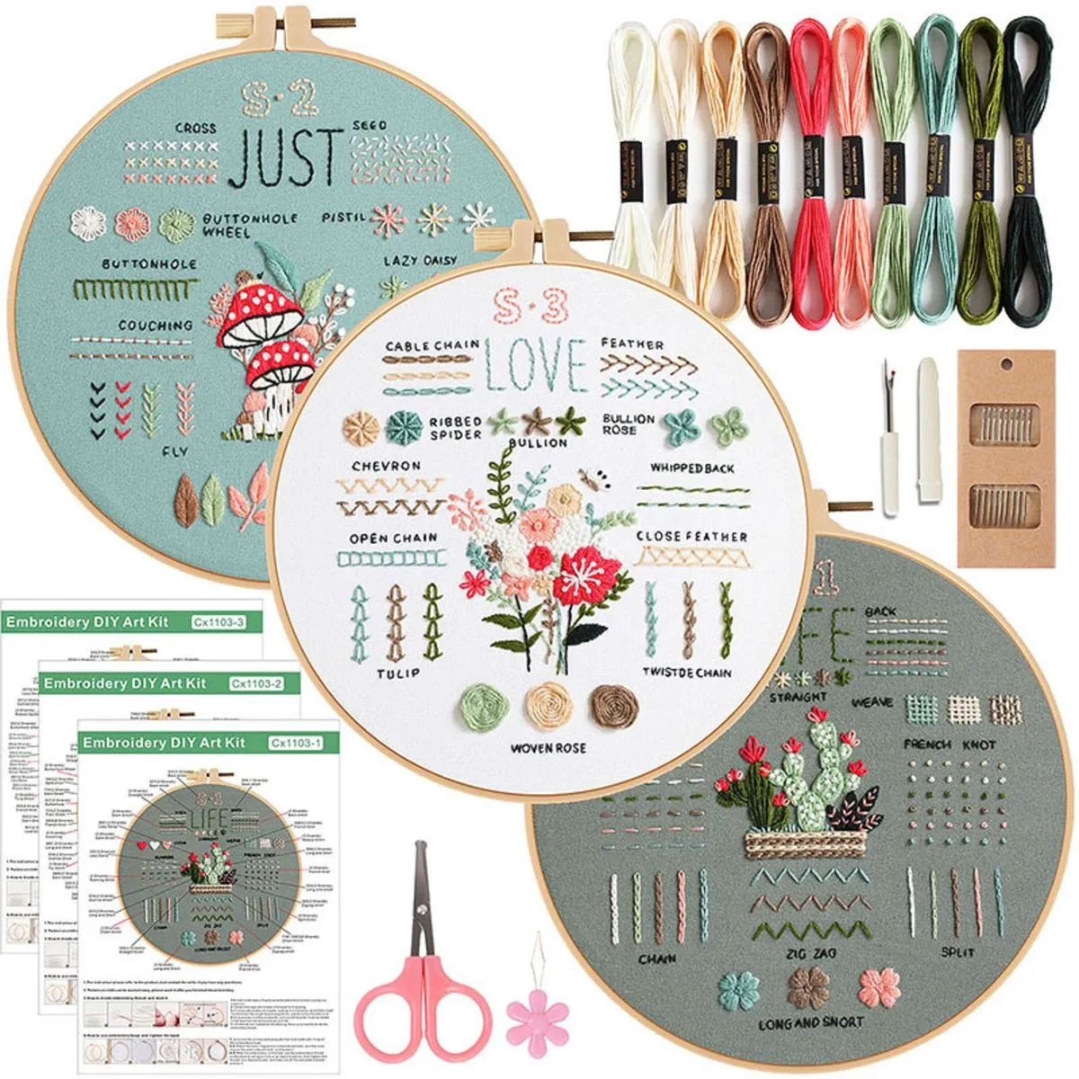 3 Pieces Embroidery DIY Handmade Material Package DIY Entry Set