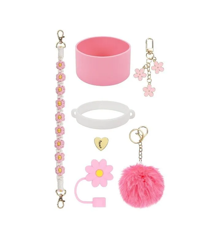 7 Pcs Strap Cup Boot Straw Cover Charms for Stanley 40oz & 30oz - Pink