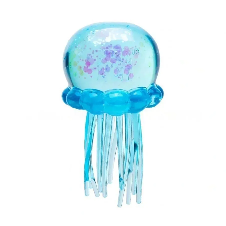 Glitter Jellyfish Squishy Toy, Stress Relief Fidget Toy for Kids & Adults - Blue