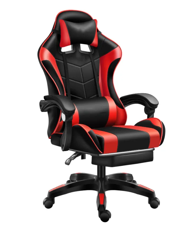 Ergonomic Gaming Office Chair with Footrest Lumbar Support - Red