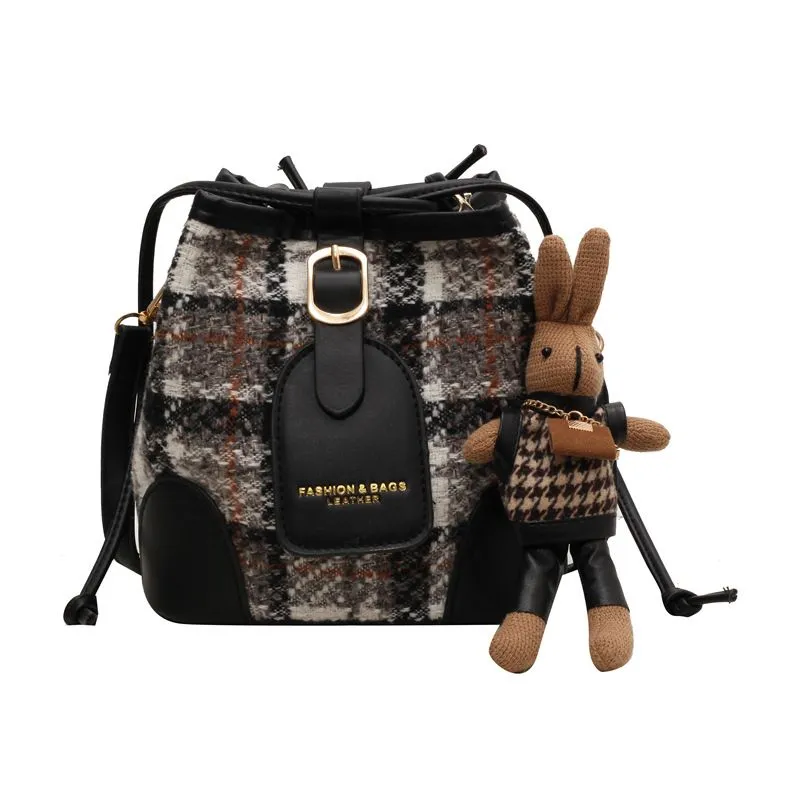 Shoulder Bag Crossbody Bucket Bag - Black