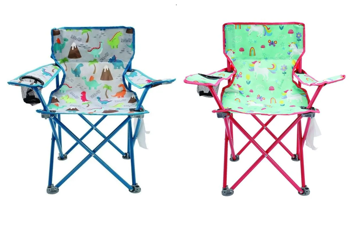 2 x Crckt Kids Folding Camp Chair with Cup Holder & Safety Lock Less 55kg