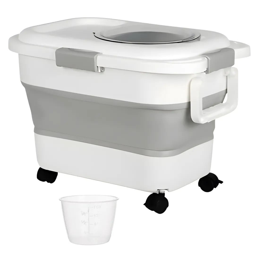 Bestby- Collapsible Multifunctional Pet Food Bowl Storage With Pully Wheels