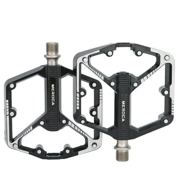 Mountain Bike Pedals, Lightweight Aluminum Alloy Flat Pedals for Road & MTB - Black