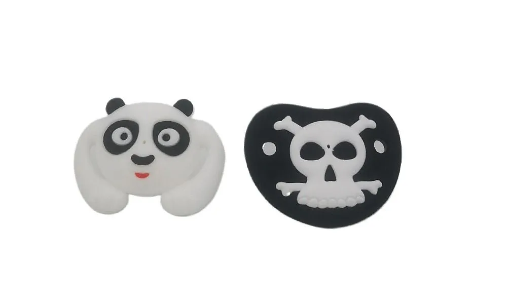 Funny Dummy Pacifiers For Babies - 2 Pack Silicone Pirate & Panda Design