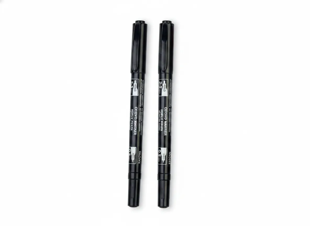 1Pack Permanent Markers Black Dual Tip Perm Marker Pen 0.5mm 2-3mm 2pcs