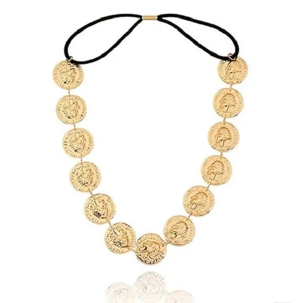 Women's Elastic Boho Head Chain - Gold Coin Headband - Circle Hair Accessories