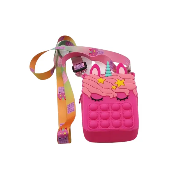 Unicorn Push Pop Fidget Toy Messenger Bag for Girls - Dark Pink