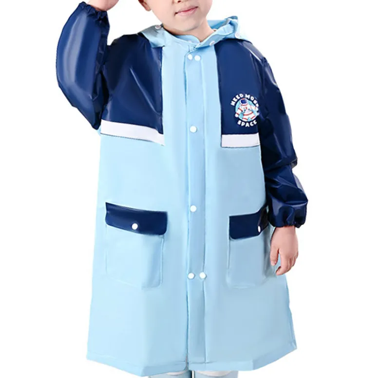 Kids Waterproof Raincoat with Backpack Cover - Blue