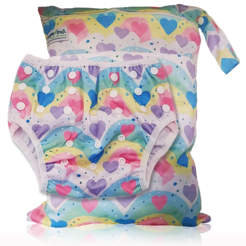 Wetbag and Swim Nappy Combo - Hearts - Large