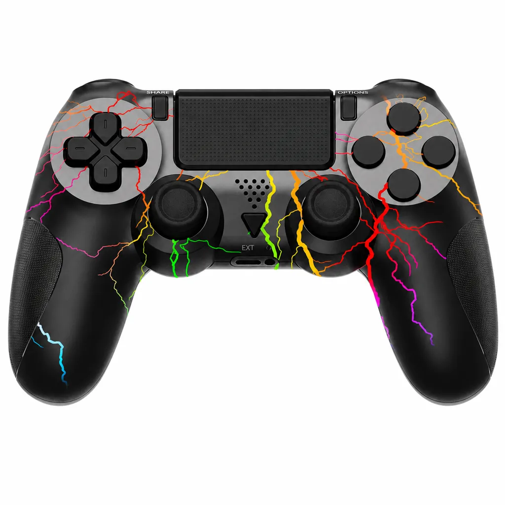 PS4 Wireless Controller With Custom Crack Design RGB Light Black