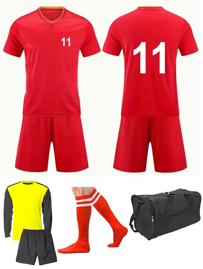 Soccer Kit 15 Set - Red Top and Bottom with White Printing