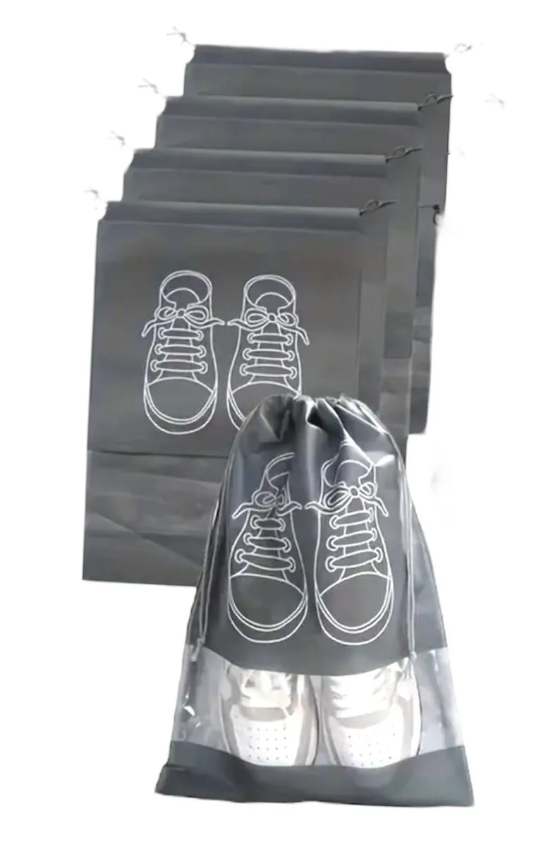 5-Piece Shoe Travel Bags - Grey Drawstring Shoe Storage Bags for Travel
