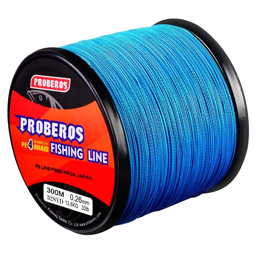 PROBEROS 4-Braid PE Fishing Line (300M, 4.0/40LB, 5 Colors) - 1 Spool - Blue