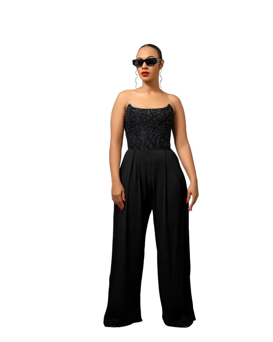 The Selphies Elegancy Black Laced Up Cosert Jumpsuit