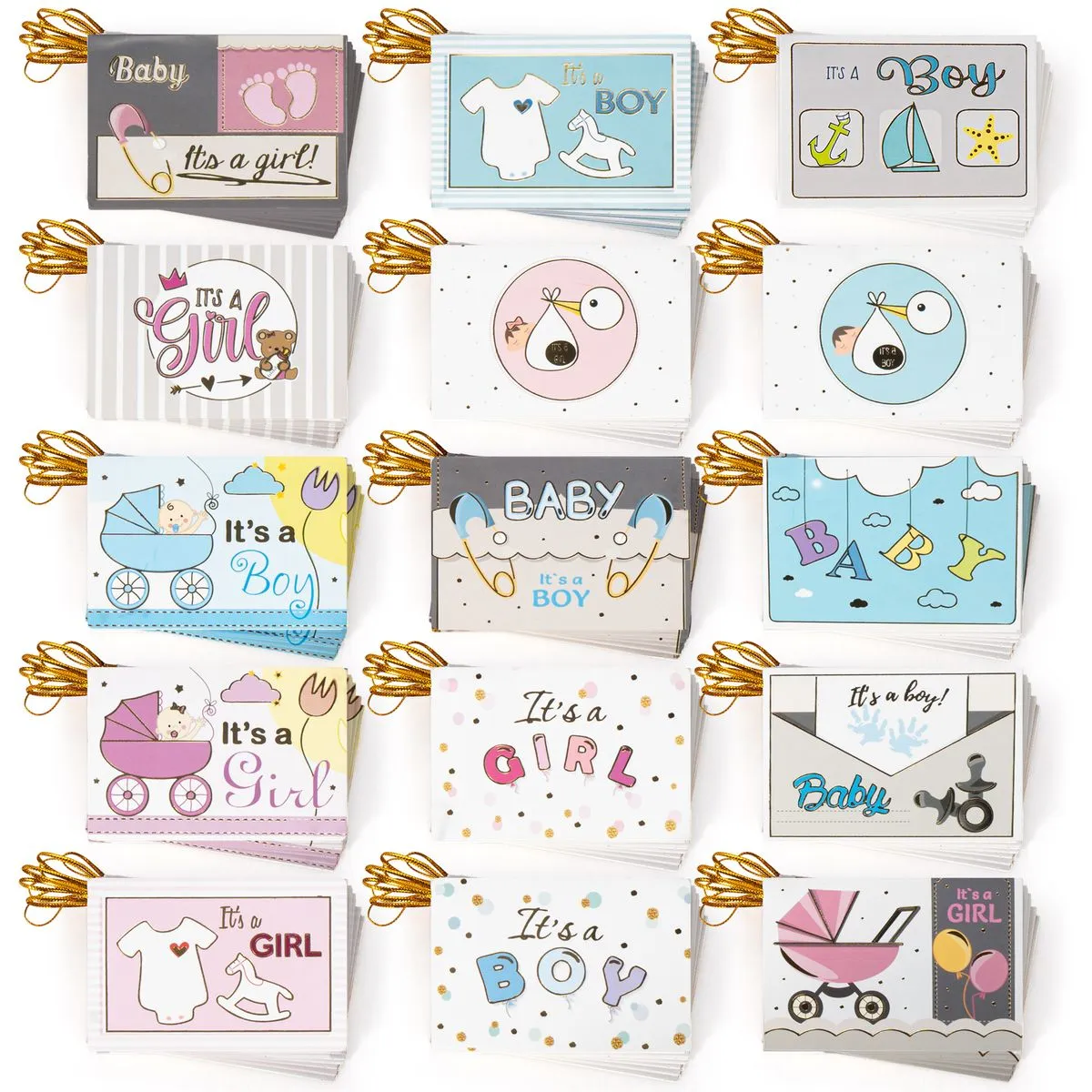 JESSEJESSECute Illustrated Mini Greeting Card Set (54 Cards) - 6.5 × 9.4 cm - Gender Reveal – Boy o…