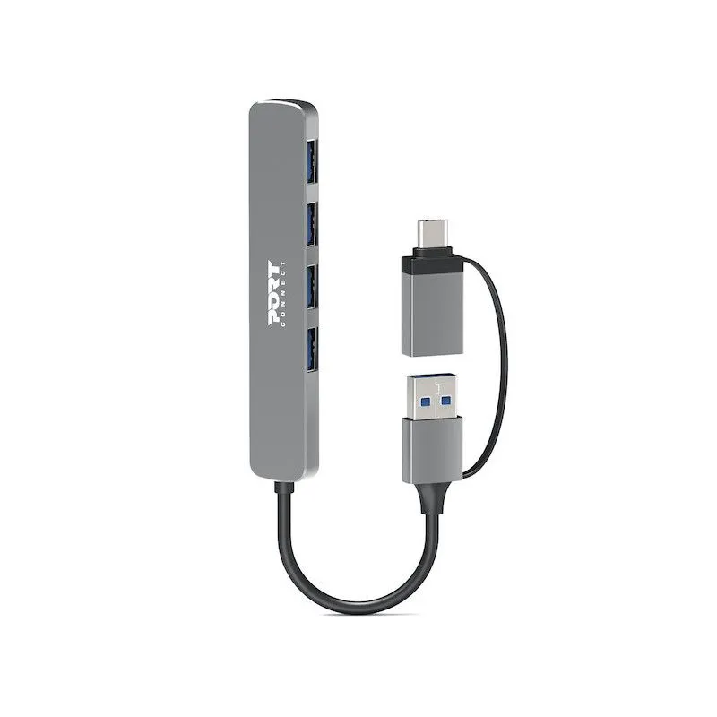 PORT USB Hub 4 USB-A 3.0 Ports Slim Combo Aluminium