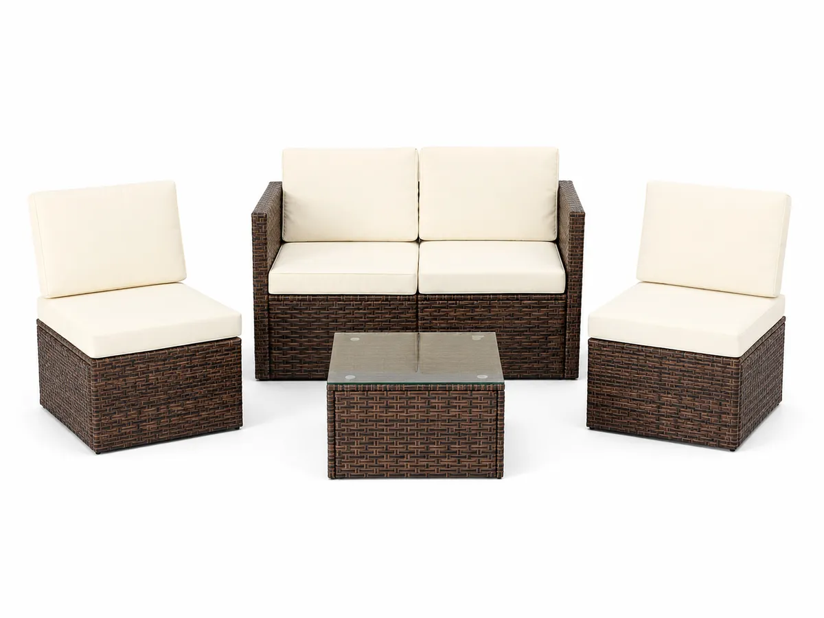 Nova 4-Seater Modular Rattan Patio Set with Glass Coffee Table & Cushions