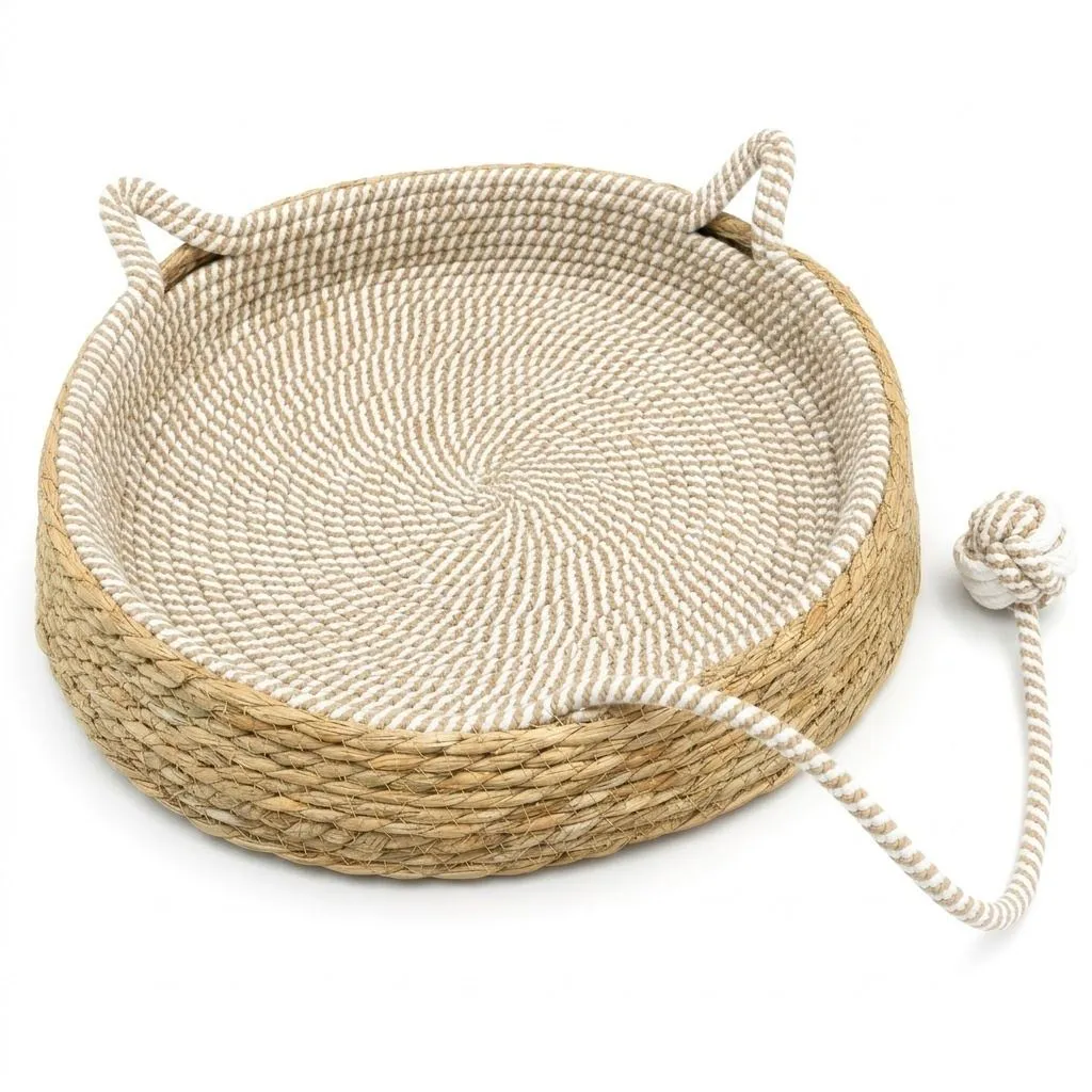 Handwoven Cat Basket Bed With Scratcher And Toy Ball