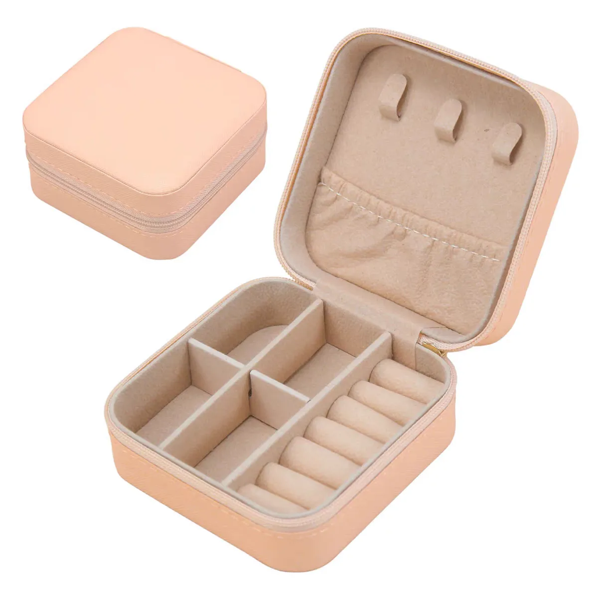 Leather Mini Portable Jewelry Box Storage Box - Square - Pink