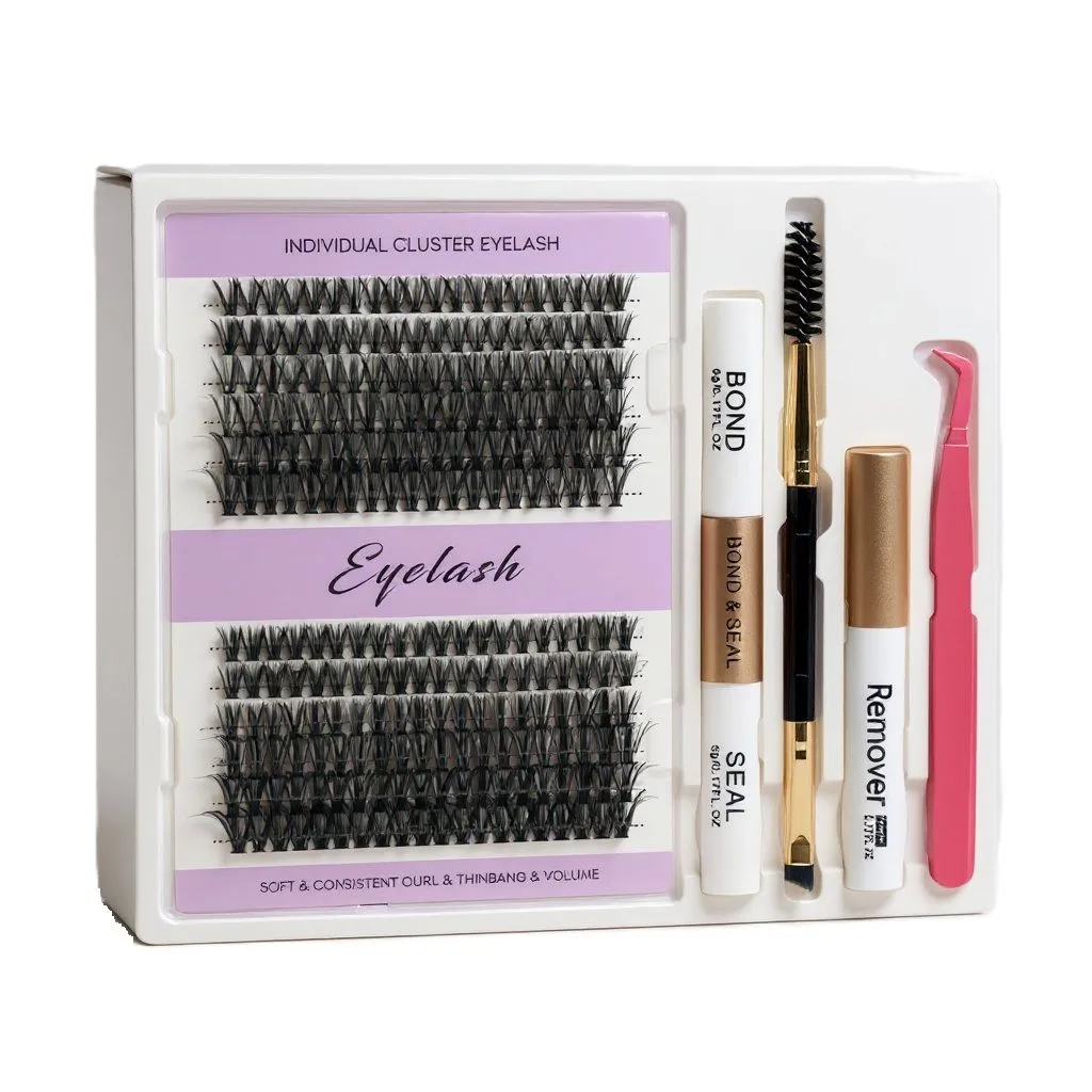 Eyelash Cluster Kit - 240 Pcs Lashes with Tweezers & Bond Seal
