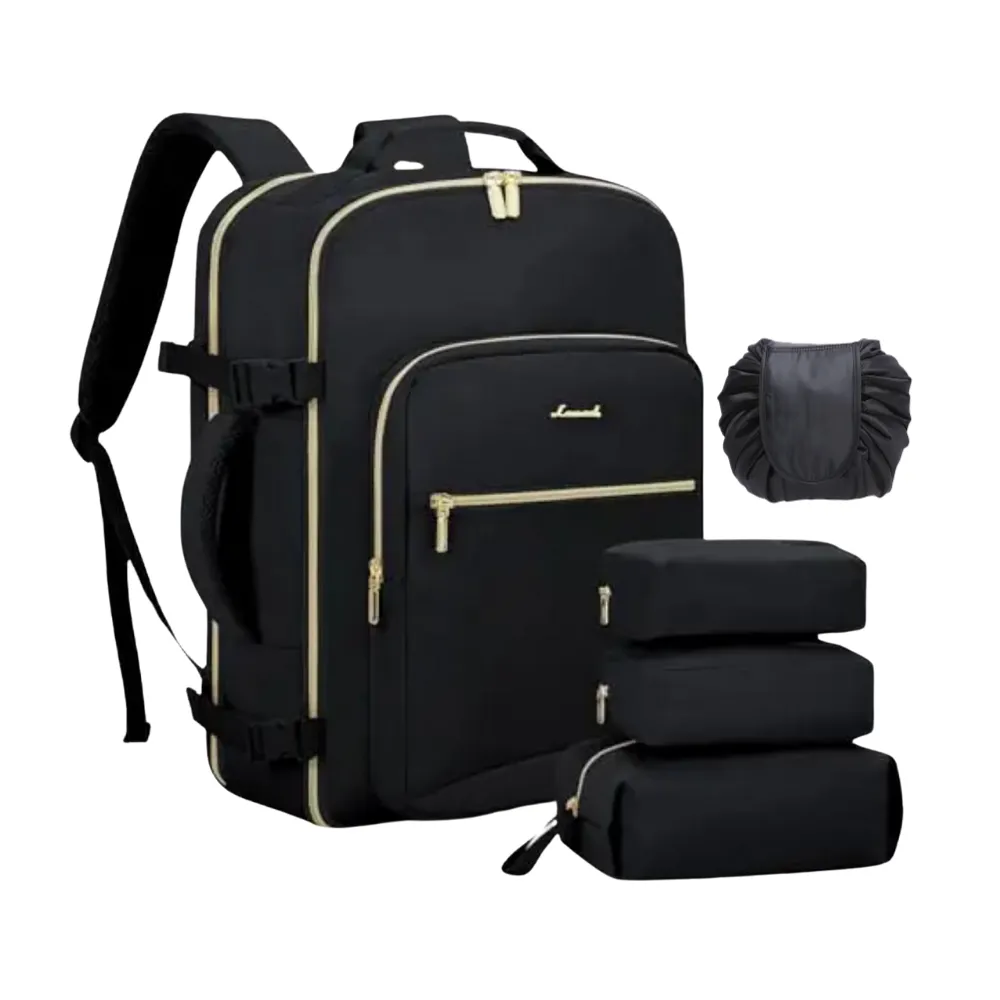 Travel Backpack with 4 Accessory Bags for Women - Black