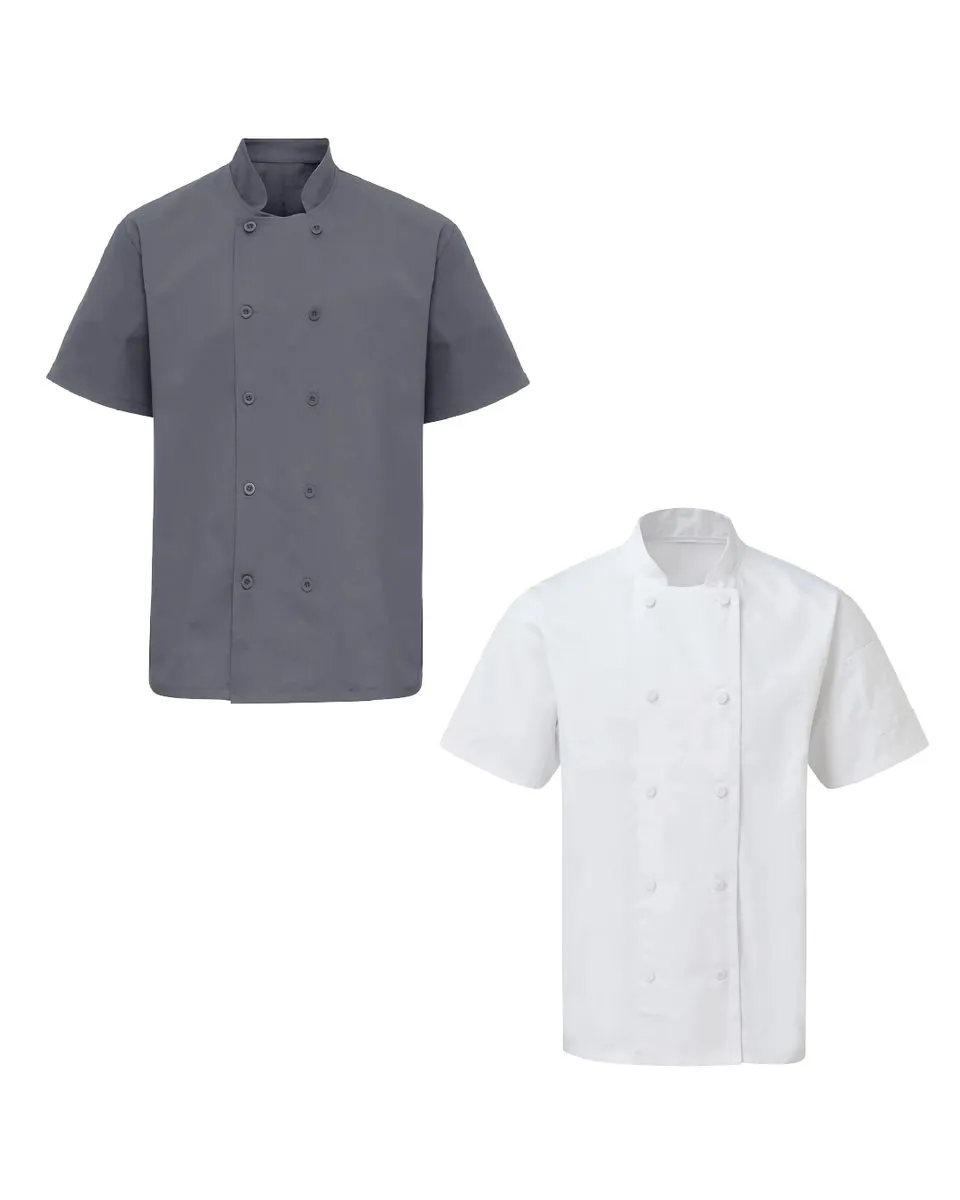 The Chef Collection Grey And White Cotton/Twill Short Sleeve Chef Jacket