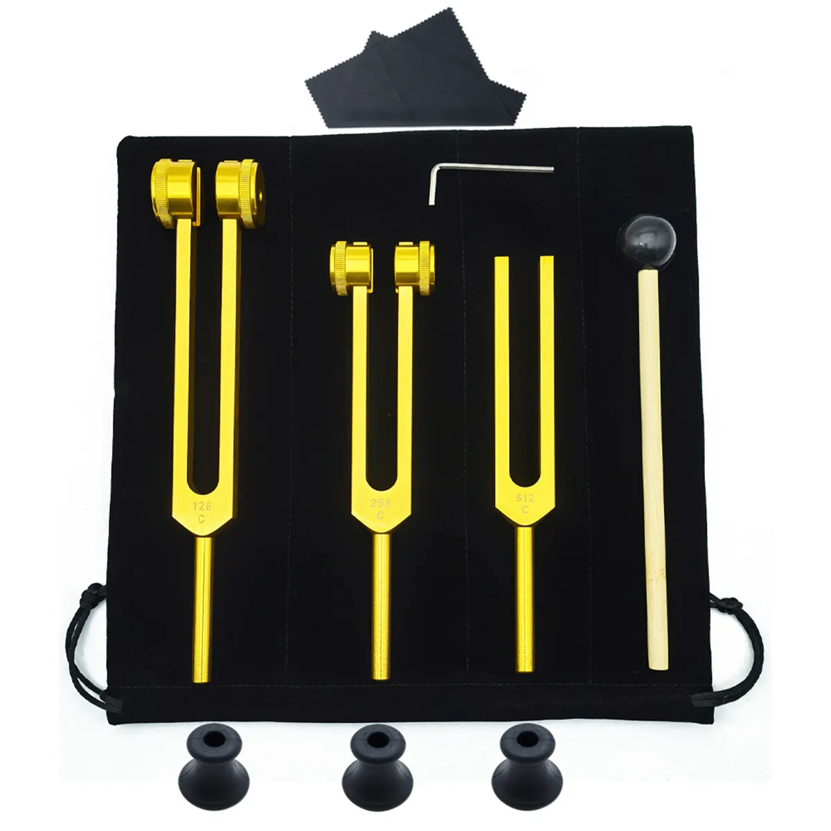 10 Pieces Tuning Forks Set with Hammer for Chakra Healing & Sound Therapy - Gold