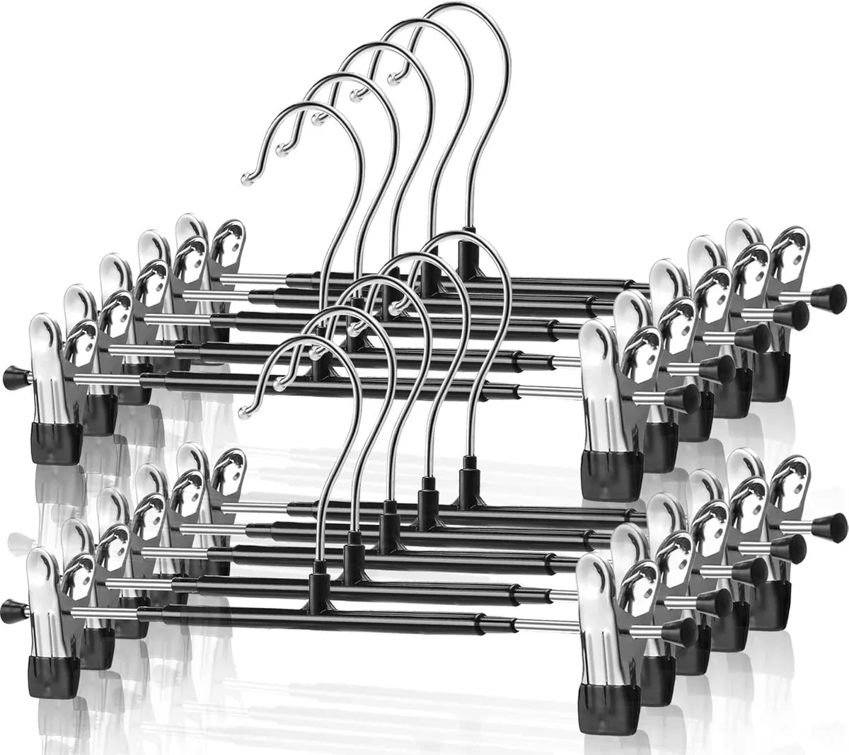 10 Pack Pants Hangers Metal Clip Hanger Adjustable Non Slip Strong Grip - Black