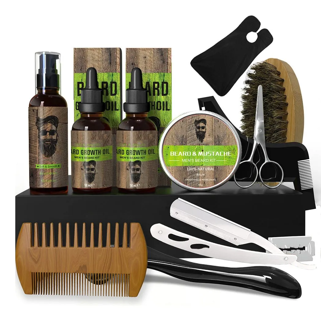 12pcs Beard Care Kit for Men Grooming & Trimming Set with Shampoo Oil Balm