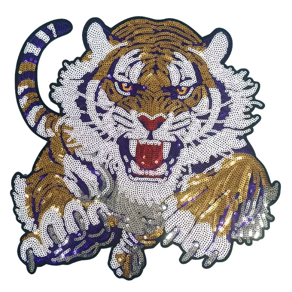 Craft Tiger-Shaped Sequin Embroidery Clothing Patch - 28cm