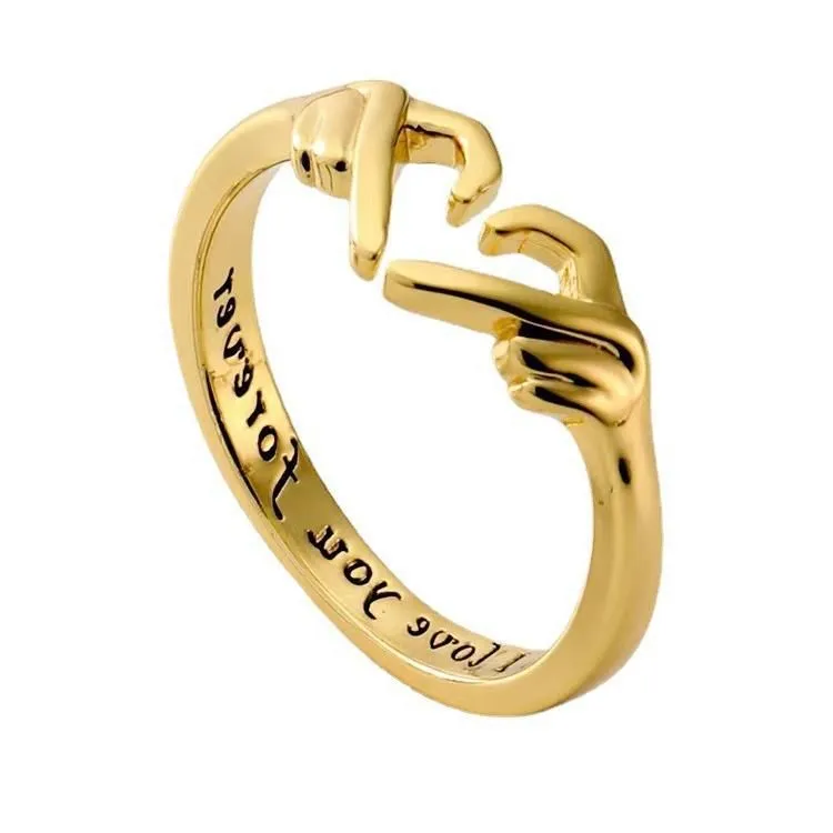 Romantic Hands Than Heart Ring Geometric Palm Love Gesture Fashion Rings - Gold