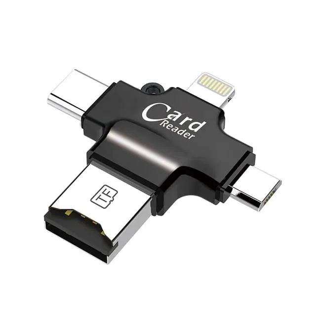 4-in-1 OTG USB Stick Flash Drive High Speed Mini Magnetic Stripe Card Reader - Black