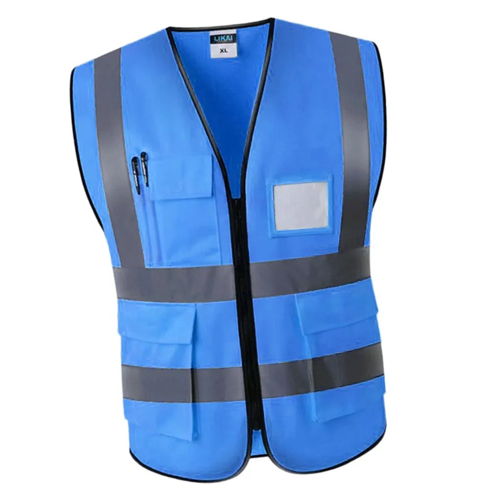 Premium Reflective Vest Safety Waterproof Sleeveless Waistcoat Blue