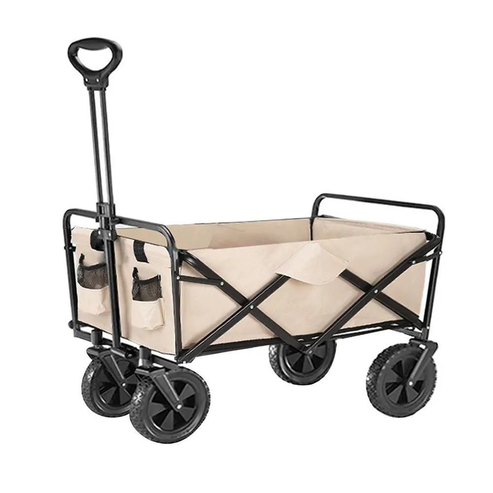 95cm x 48.5 cm Compact Folding Camping Cart Utility Wagon - Beige