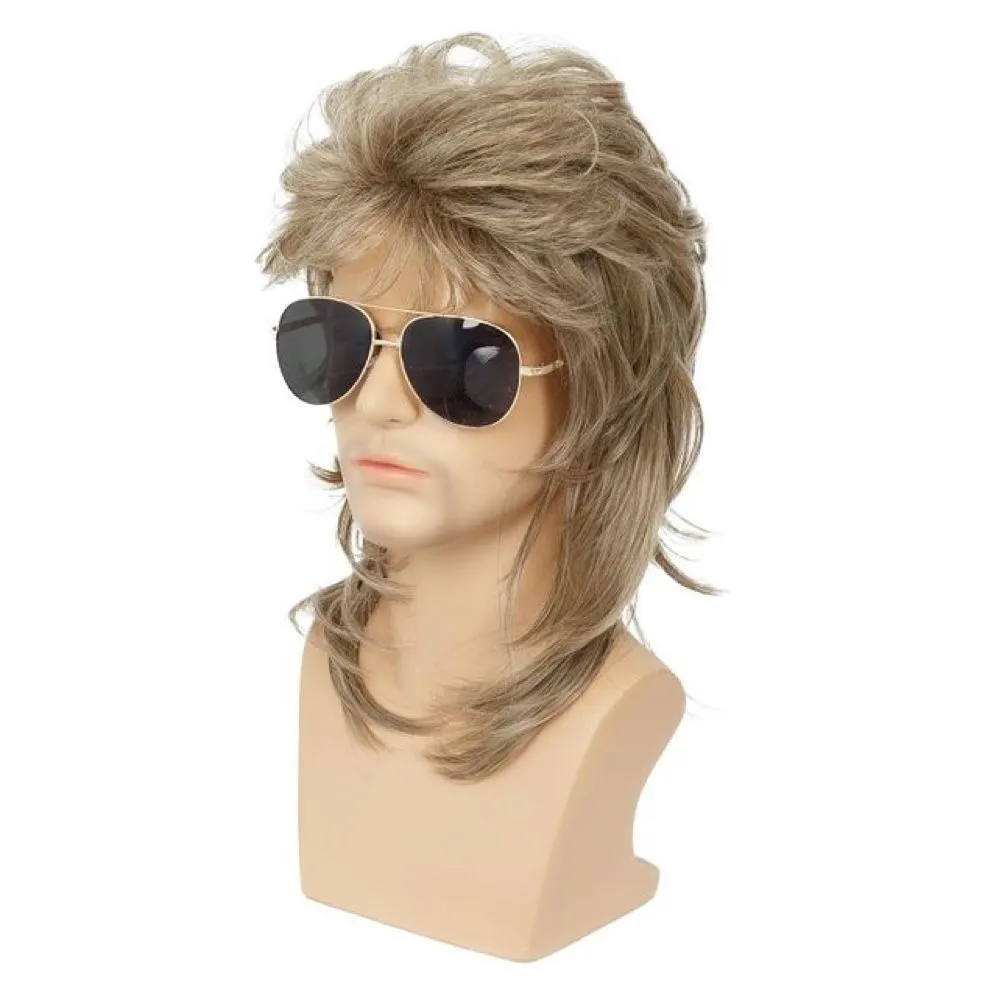 Toy Cosplay Punk Rocker Mens 80s Long Mullet Wig Halloween Costume Party