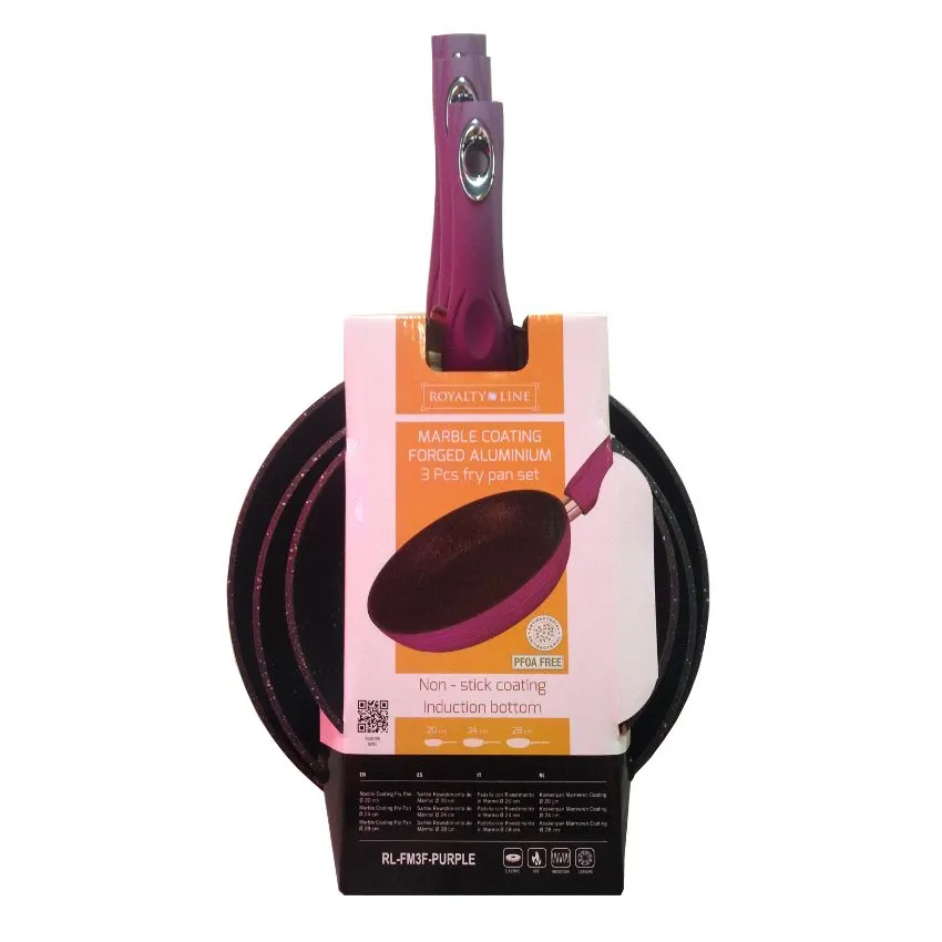 Royalty Line 3 Piece Forged Aluminium Frying Pan Set w/ Non-Stick Marble Coat - Purple