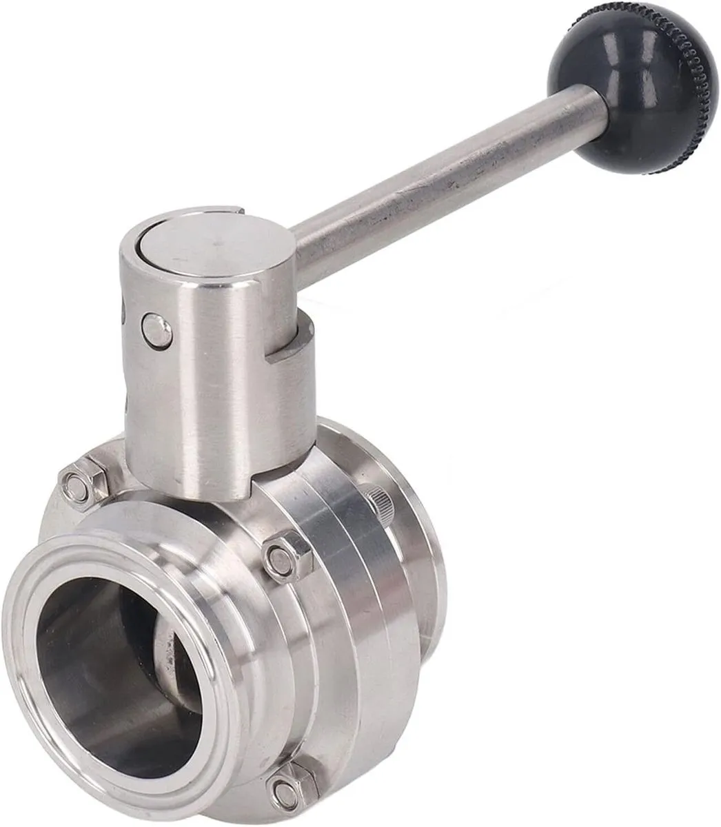 Sanitary Butterfly Clamp Valve, 304 Stainless Steel, 51mm Outer Diameter