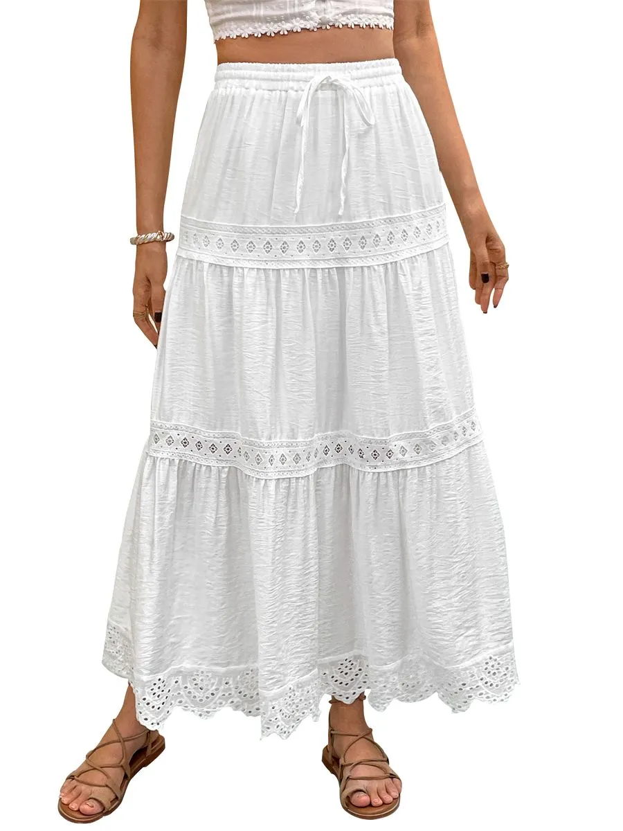 Women's Summer Boho Maxi Skirt Flowy Ruffle Tiered Beach Long Skirts