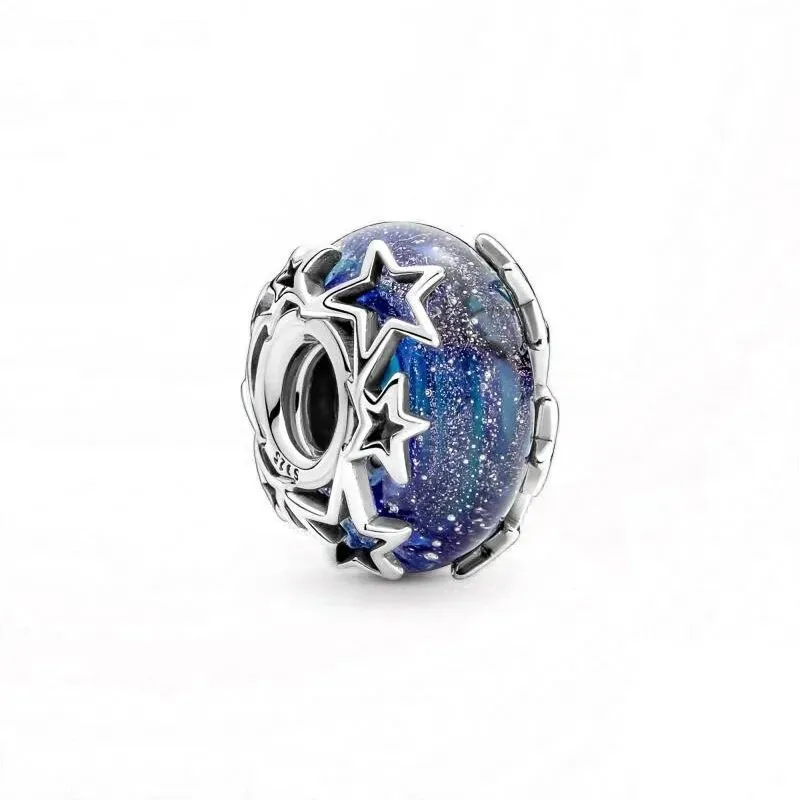 Purple & Blue Murano S925 Charm with Stars for Charm Bracelet