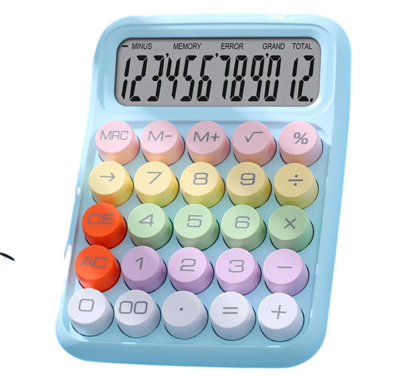 12 digits calculator with large LCD display, desktop display & buttons-Blue