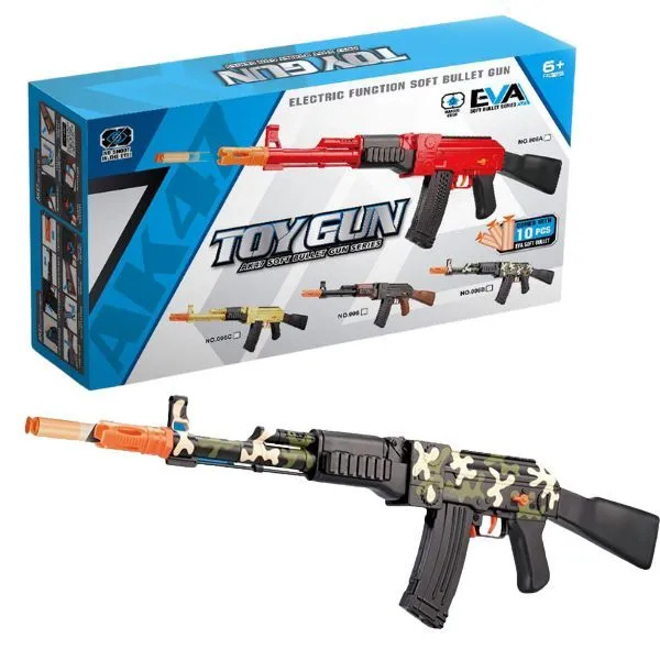 Electric AK47 Style Soft Bullet Toy Gun - Includes 10 EVA Foam Darts - Camo 