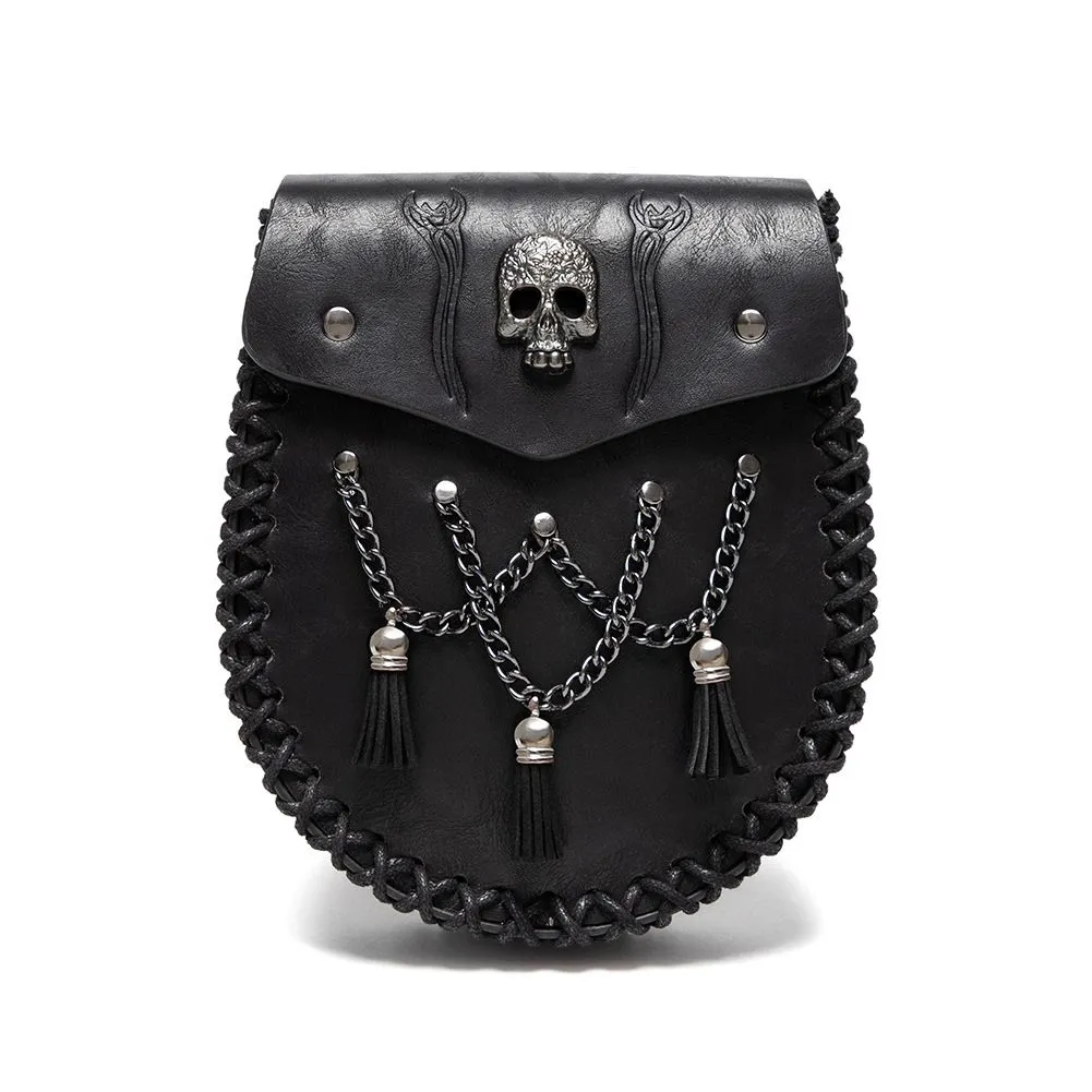 Embossed Viking Style Medieval Belt Coin Purse Knight Embossed Waist Bag - Black