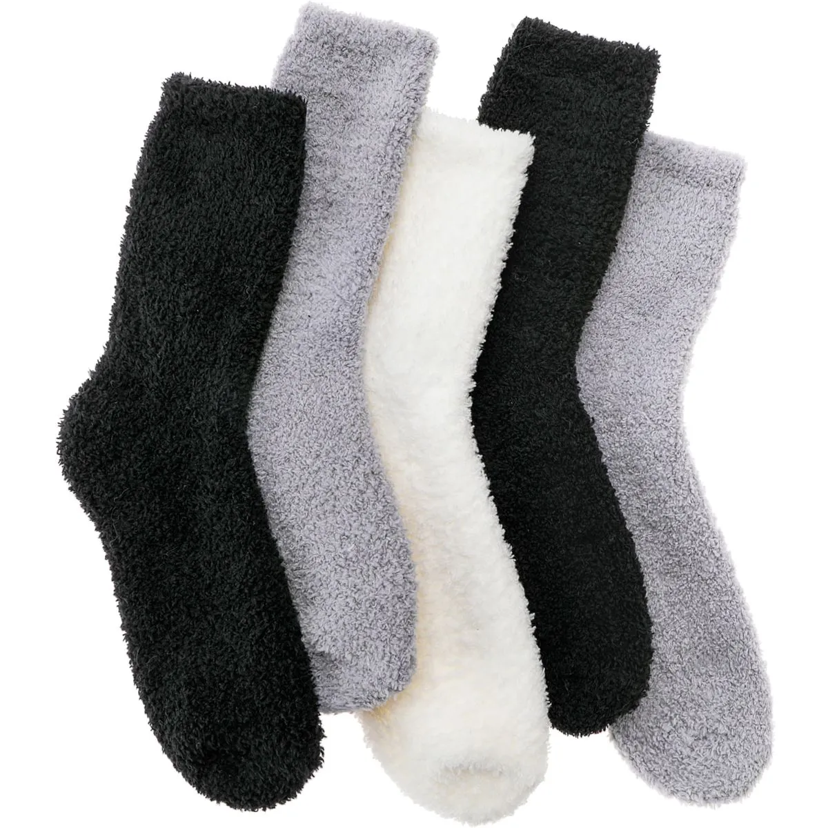 Soft Fluffy Plush Cabin Socks Warm Winter Home Wear - 5 Pairs - Black + Black + Light Gray + Light …