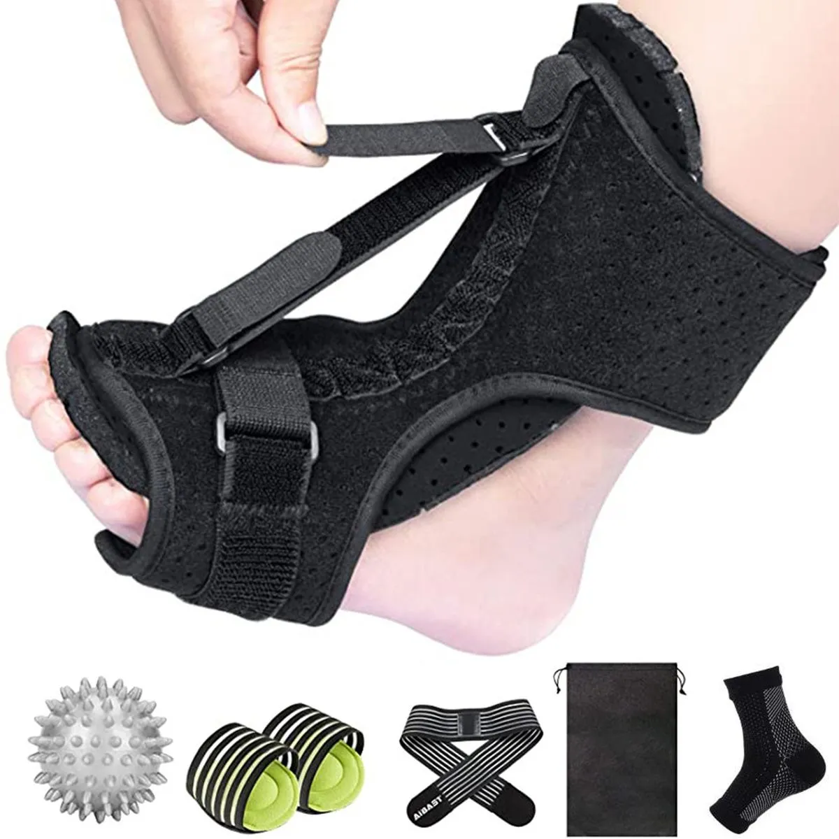 8pcs Ankle Wrap for Sprain Foot Drop Orthosis Fixed Ankle Brace Breathable - Black